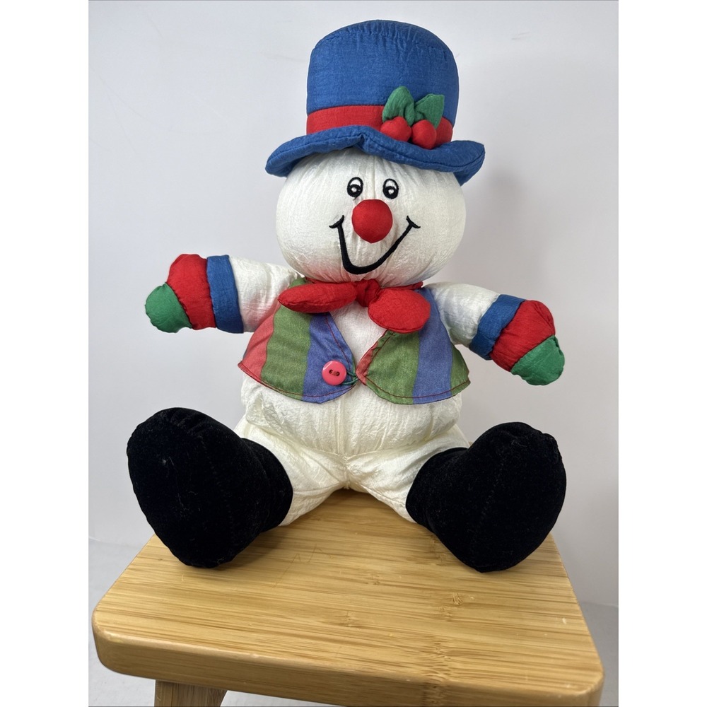 Vintage 12" Plush Nylon Snowman Christmas Holiday Frosty The Snowman Style